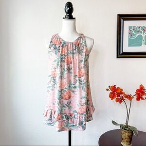 🍋 Cupio • Women’s Sleeveless Pink Flowered Ruffle Hem Top Size M